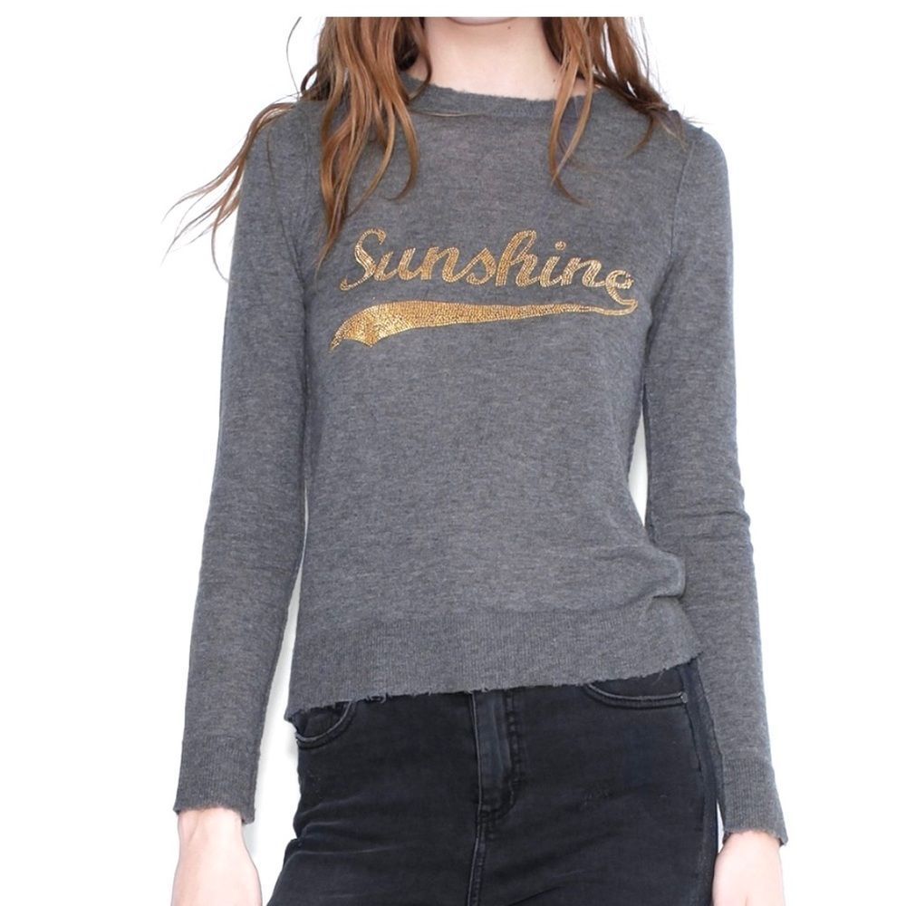 Zadig & Voltaire Cashmere Sunshine Gray Sweater Lightweight Round Neck size M
